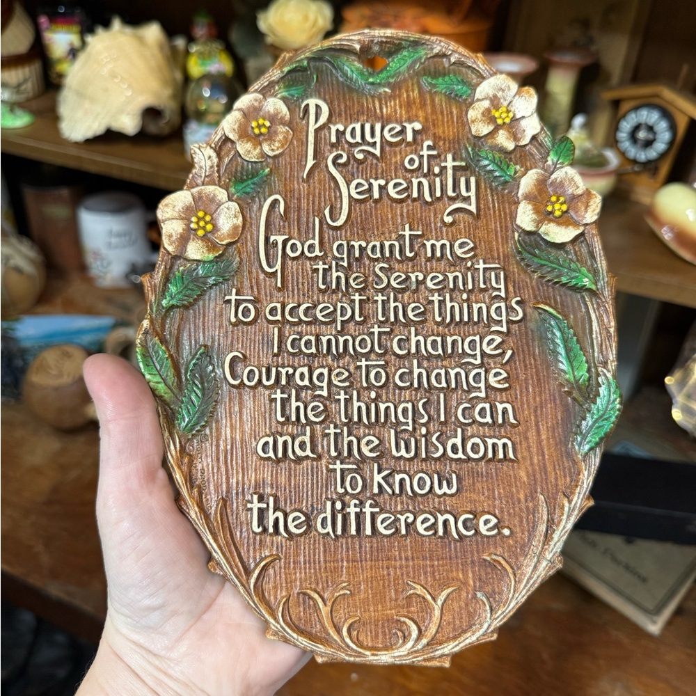 1960s Serenity Prayer Plaque with Floral Design